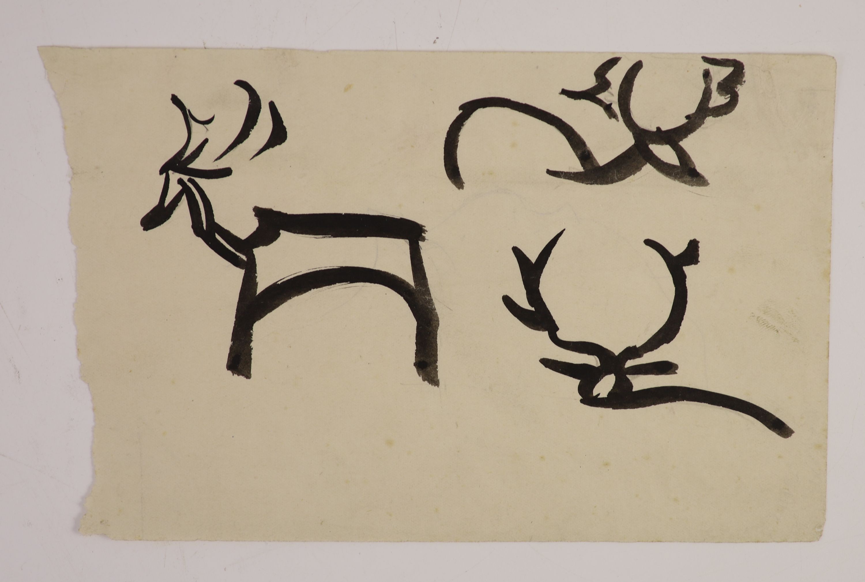Henri Gaudier-Brzeska (1891-1915), Abstract drawing of a stag and antlers, black ink on paper, and an unfinished pencil sketch of a child’s head to verso, on paper, 14 x 20cm, unframed